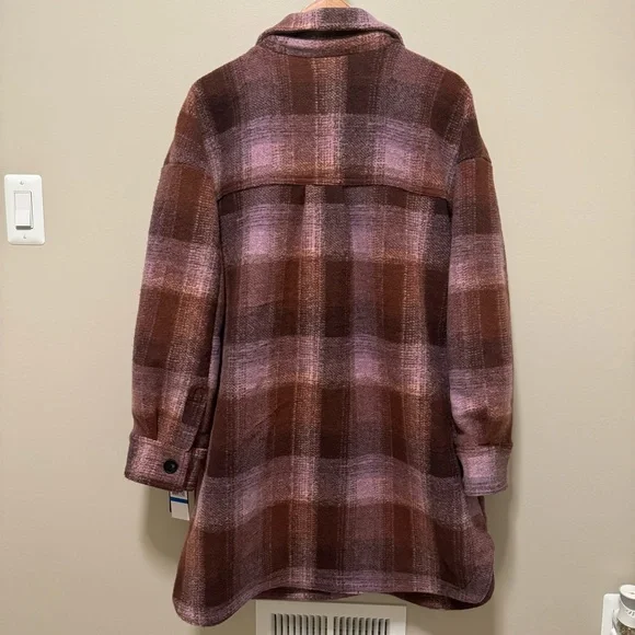 NWT! Lucky Brand Rust and Pink Plaid Brushed Fleece Shacket, Size XL - Picture 8 of 15